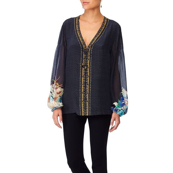 Camilla S Navy & Swarovski embellished Peasant Blouse, lacing “up all night” - Picture 4 of 10